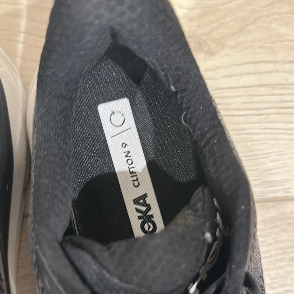 Hoka Women’s Clifton 9 Black and White Athletic Shoes - Picture 6 of 7